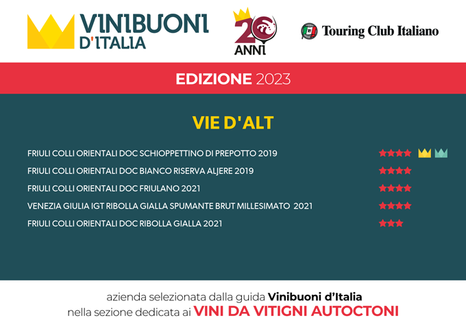 Vie D'Alt - premio Vinibuoni d'Italia - Vitigni autoctoni 2023